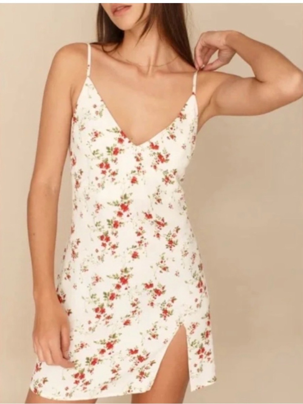 REFORMATION Marlow Slip Dress with Red Rose Print Medium